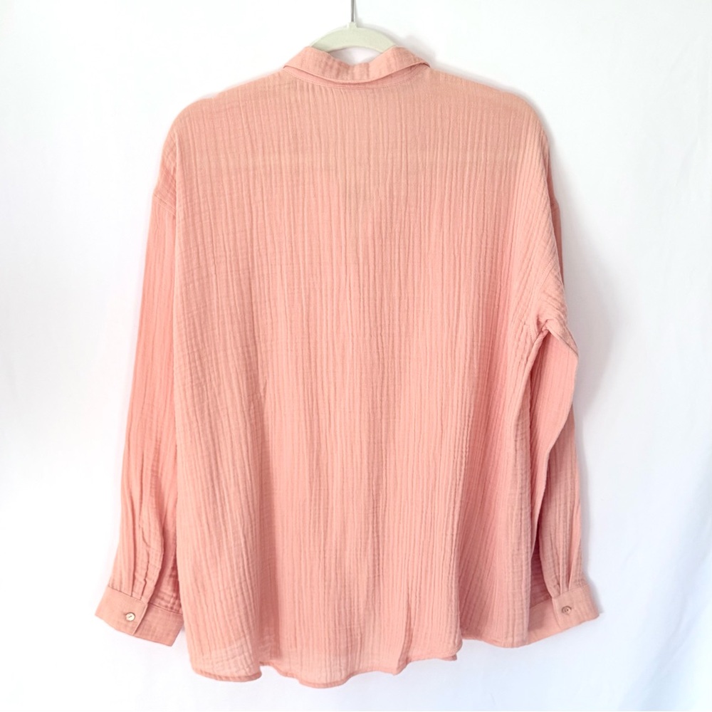 NWT Eileen Fisher Organic Cotton Lofty Gauze Classic Collar Button Shirt Peach S - Picture 3 of 15